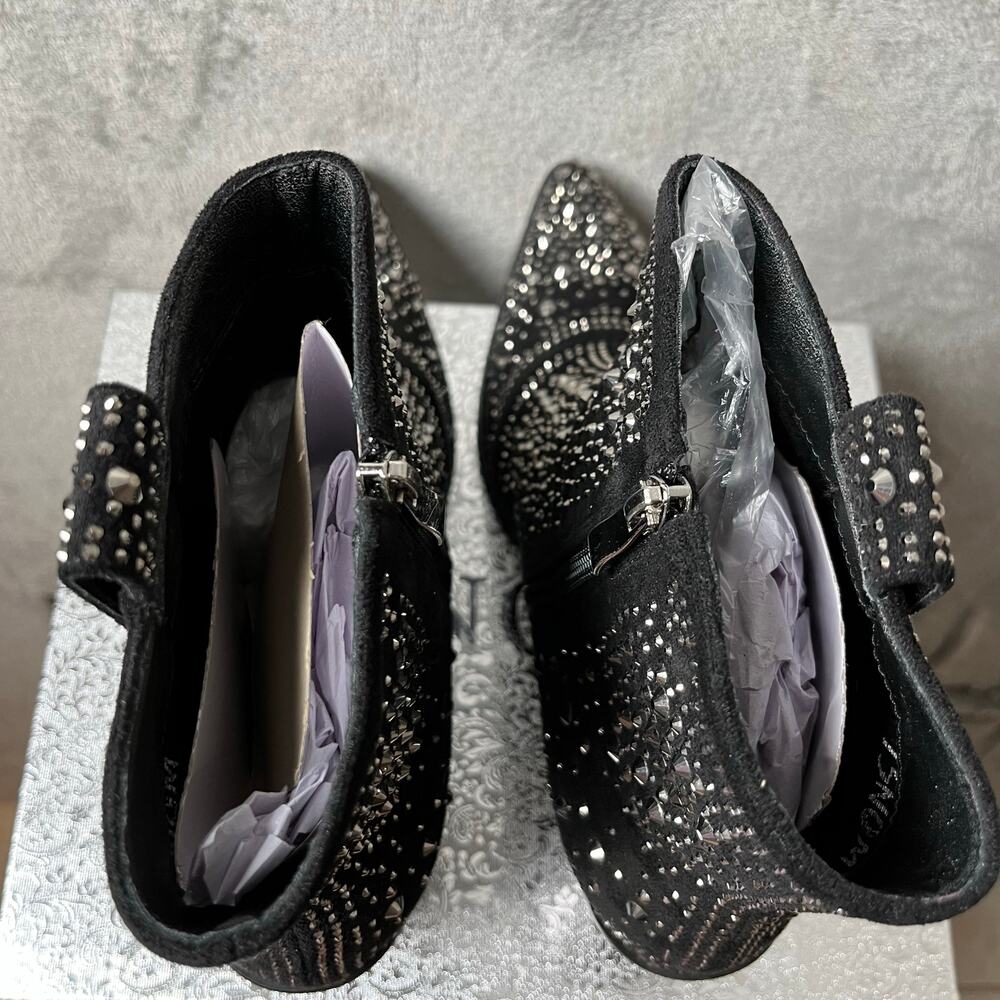 Isnom Rhinestone Boots Pointed Toe Block Heel Ank… - image 7